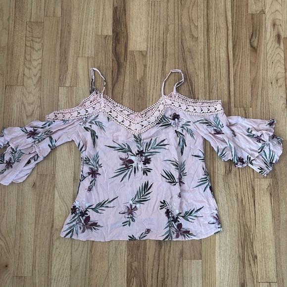 Aeropostale Women’s Pink Floral Laced Sleeveless Top Sz Large - Picture 1 of 6